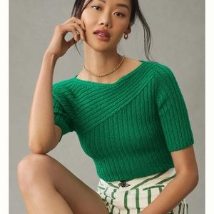 Maeve Anthro Ribbed Sweater Tee Sz M Kelly Green